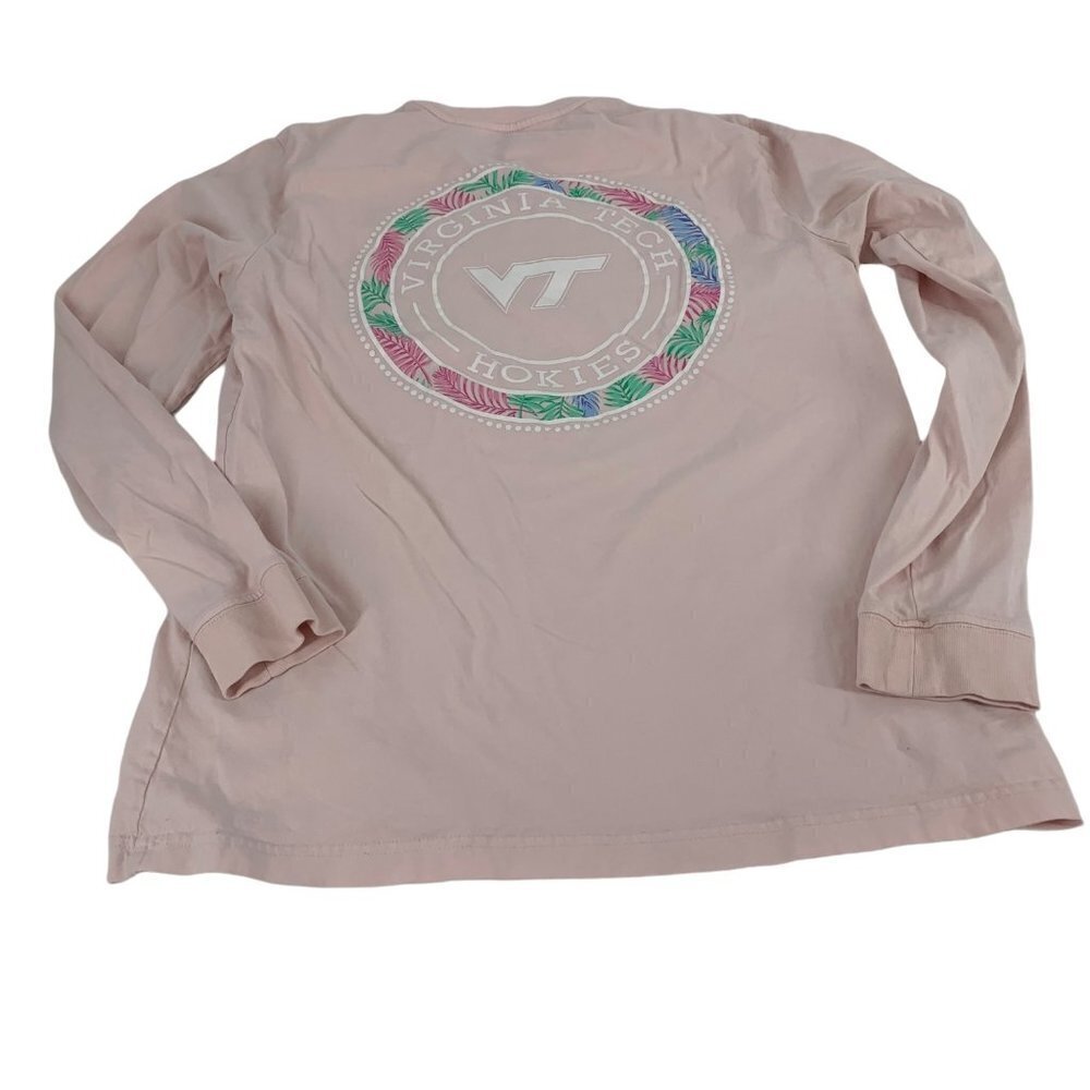 * Virginia Tech Long Sleeve Graphic Tee Pink Floral Palm Tree Size Medium - Picture 2 of 6